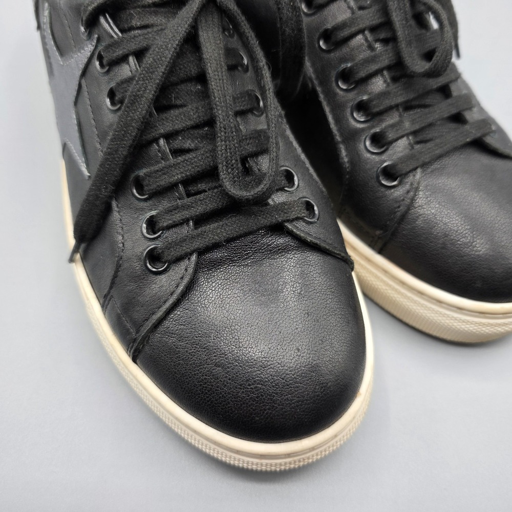 giopiu Sneakers Womens 37 Black Leather Star Low Top Lace Up Designer Shoes - Picture 2 of 16